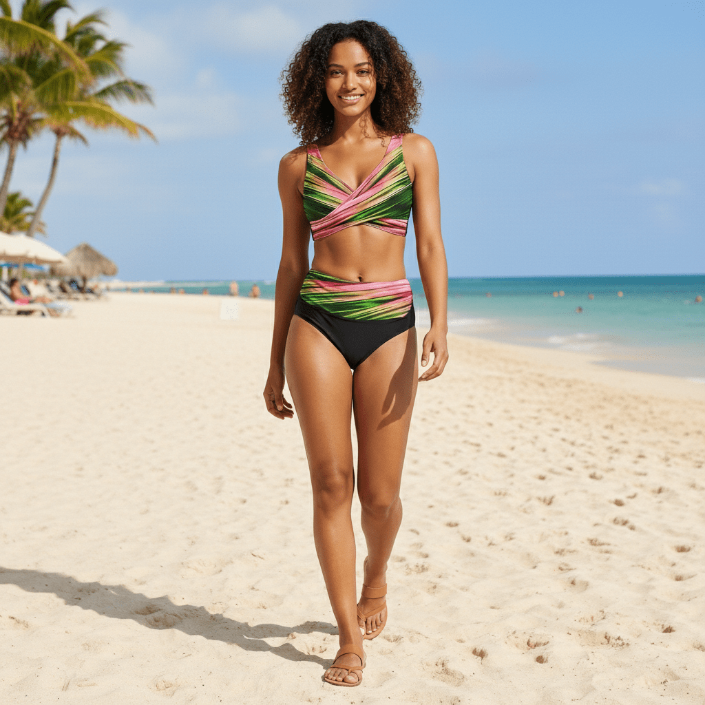 Cathy High Waist Bikini Swimsuit V Neck Tummy Control
