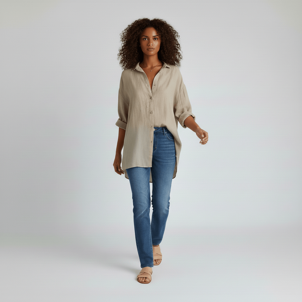 Cecilia Oversized Button Blouse with Collar and Long Sleeves