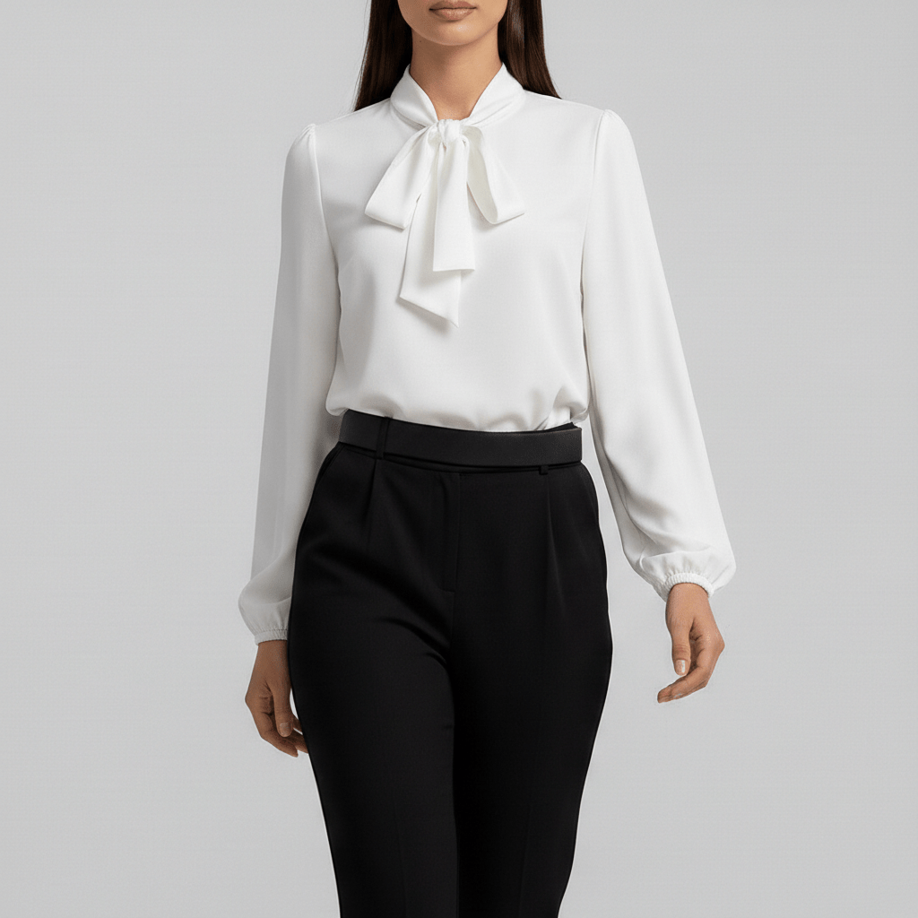 Christa Bow Tie Neck Long Sleeve Blouse with Tie Front