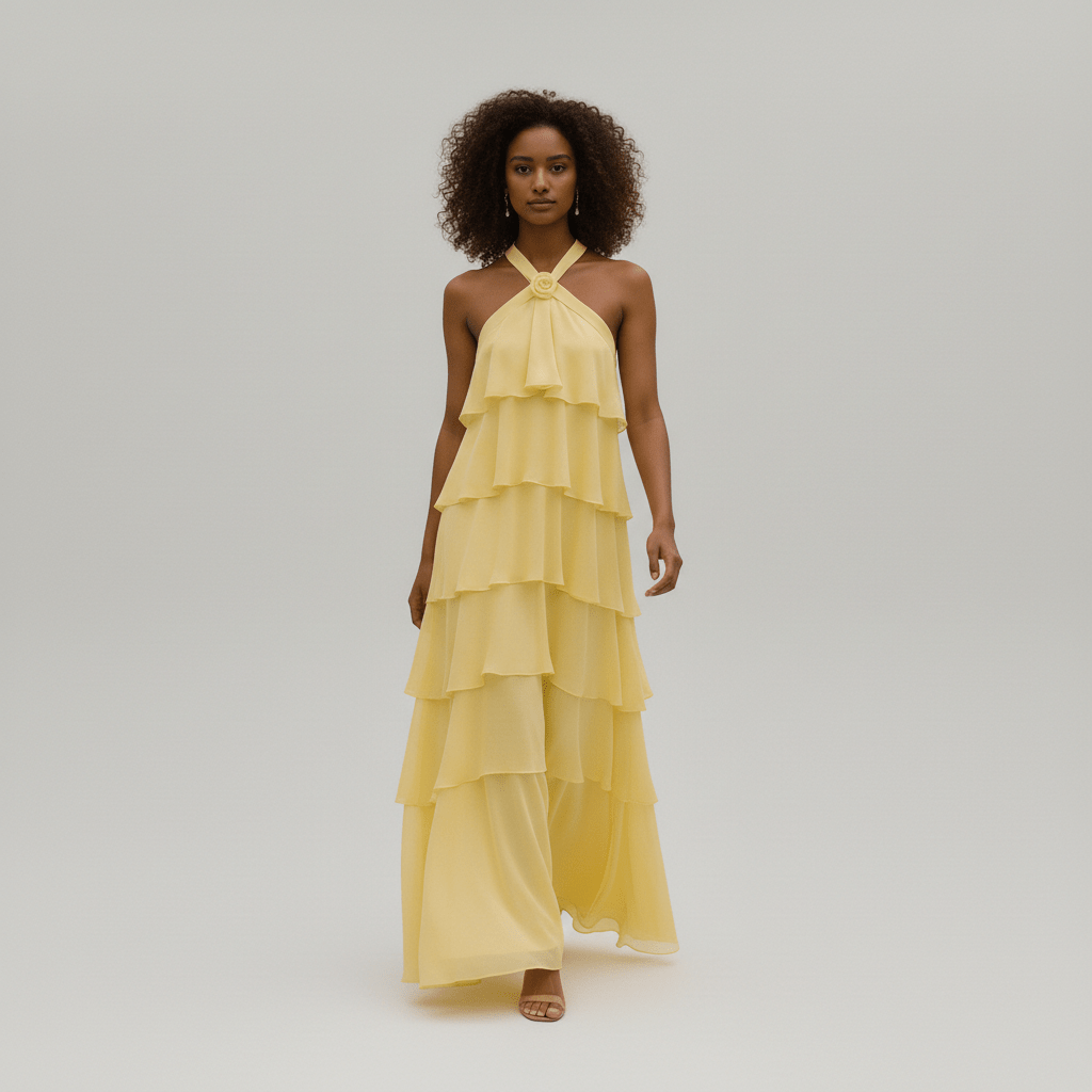 Cleo Halter Neck Maxi Summer Dress with Tiered Ruffle Skirt