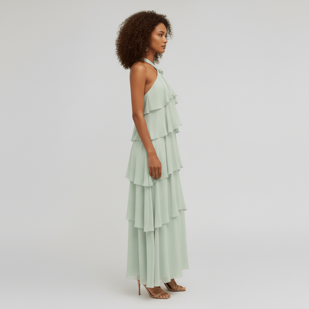 Cleo Halter Neck Maxi Summer Dress with Tiered Ruffle Skirt