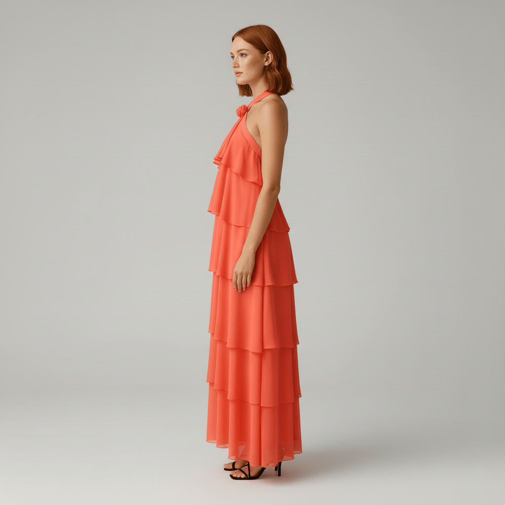 Cleo Halter Neck Maxi Summer Dress with Tiered Ruffle Skirt