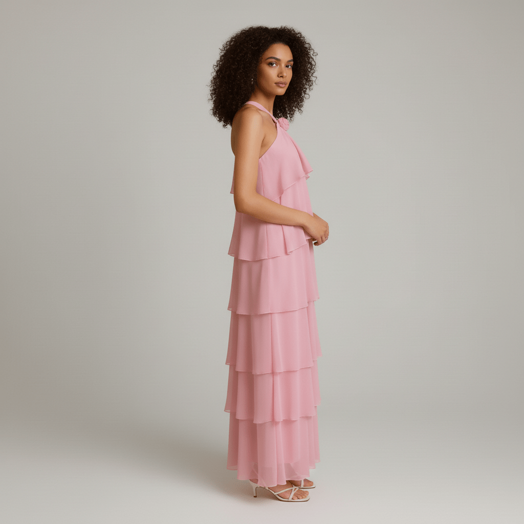 Cleo Halter Neck Maxi Summer Dress with Tiered Ruffle Skirt