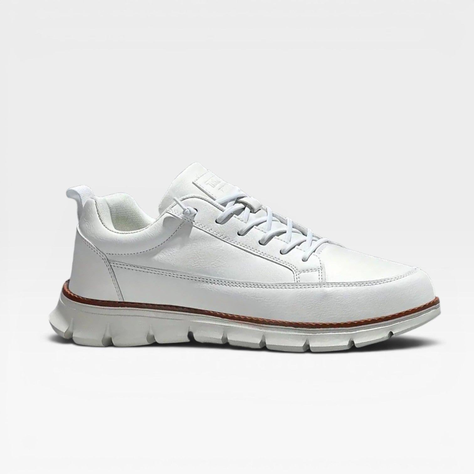 Men's Casual Leather Lace Up Trainers With Thick Cushioned Sole