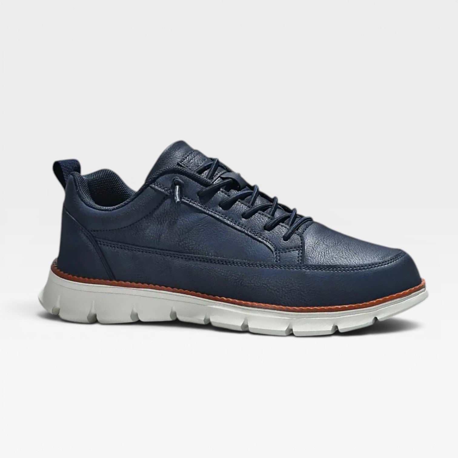 Men's Casual Leather Lace Up Trainers With Thick Cushioned Sole