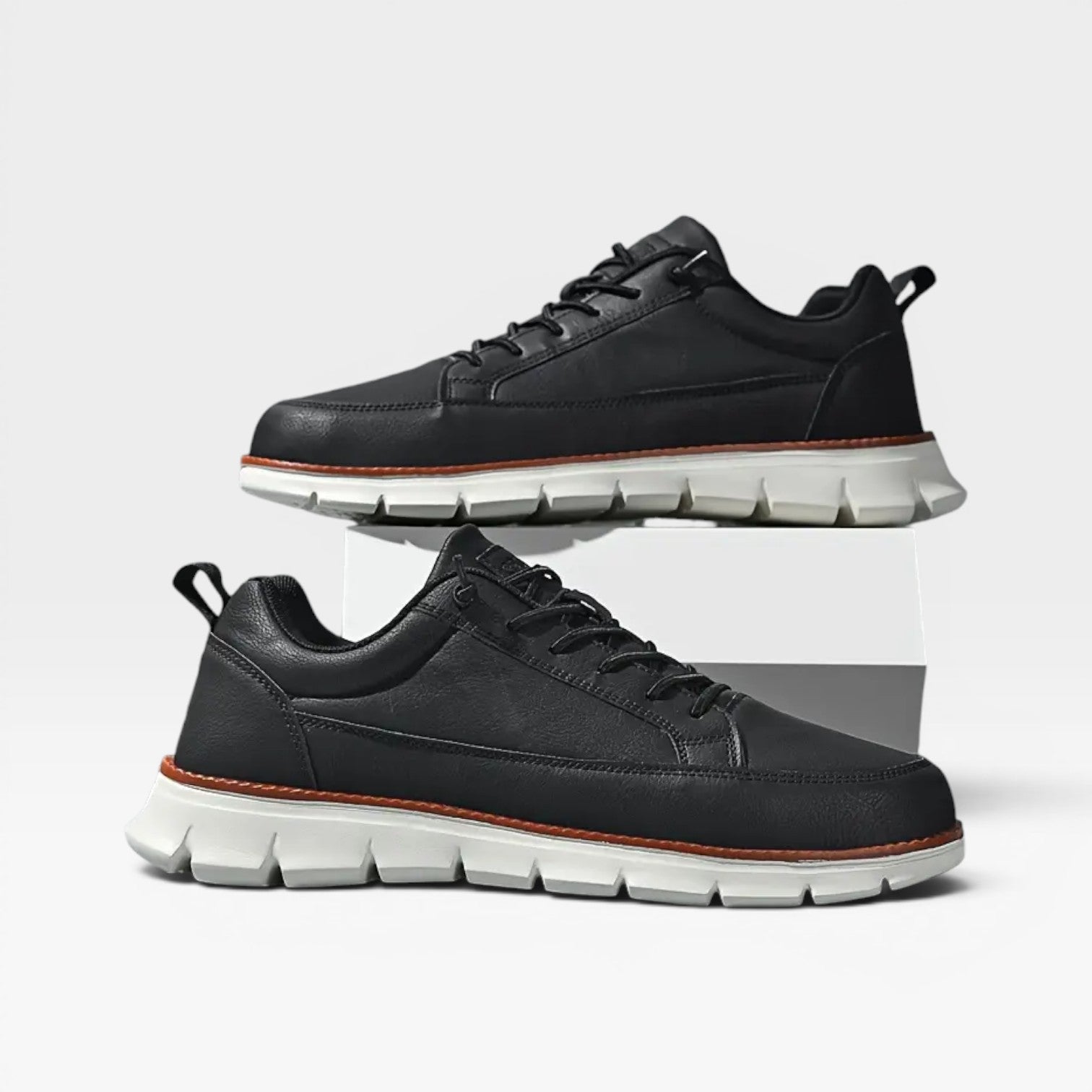 Men's Casual Leather Lace Up Trainers With Thick Cushioned Sole