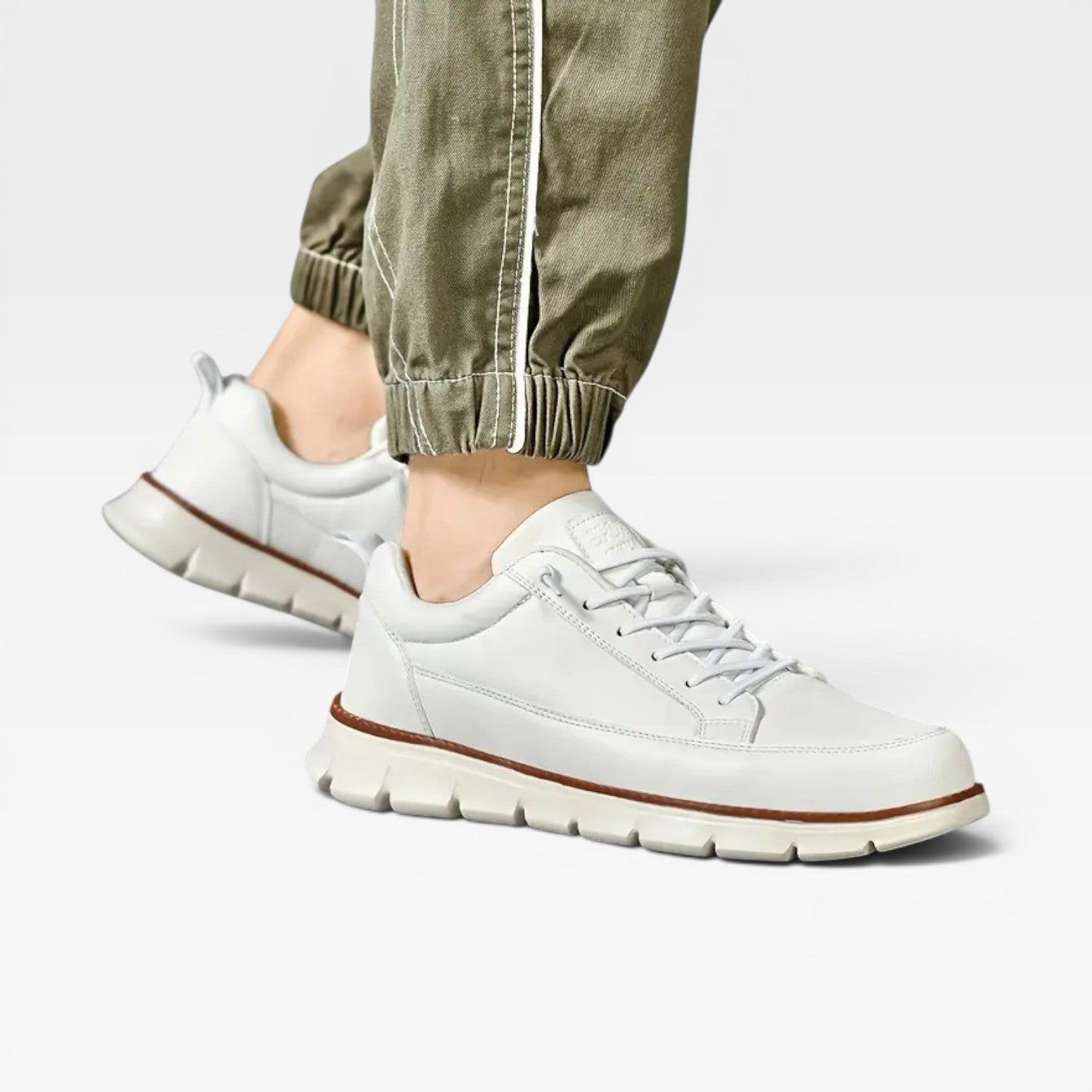 Men's Casual Leather Lace Up Trainers With Thick Cushioned Sole