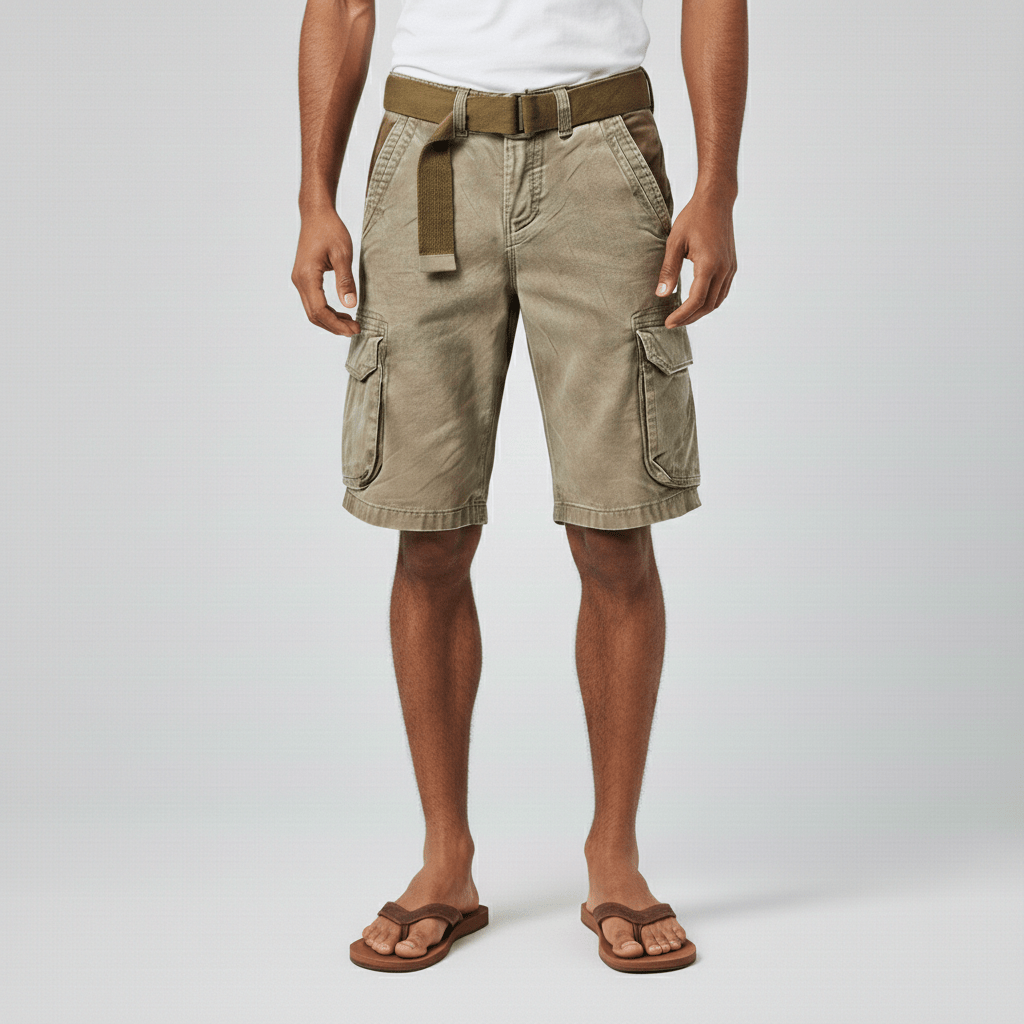 Clinton Cargo Shorts with Side Slip Pockets and Belt Loops