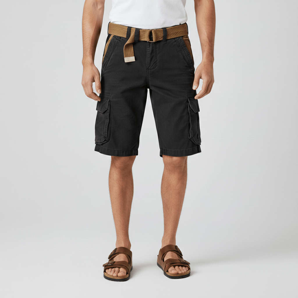 Clinton Cargo Shorts with Side Slip Pockets and Belt Loops