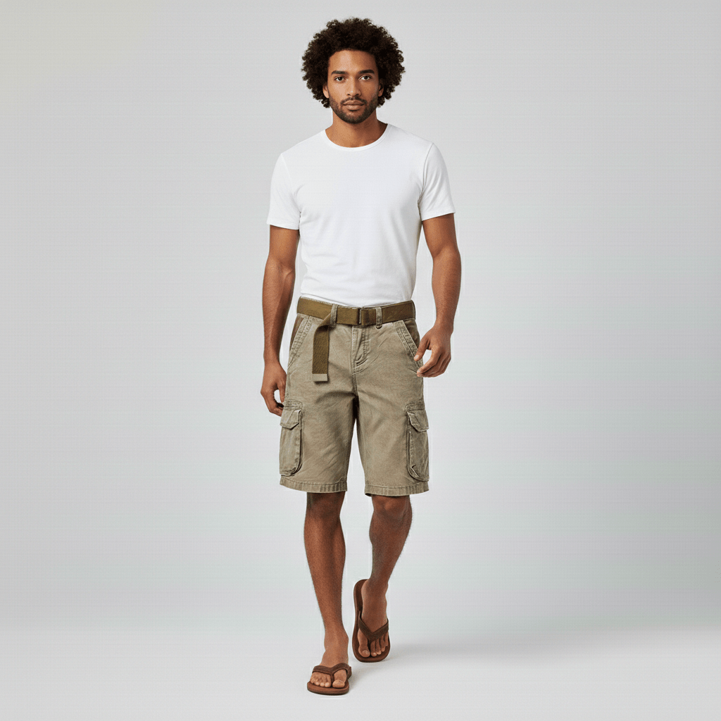 Clinton Cargo Shorts with Side Slip Pockets and Belt Loops