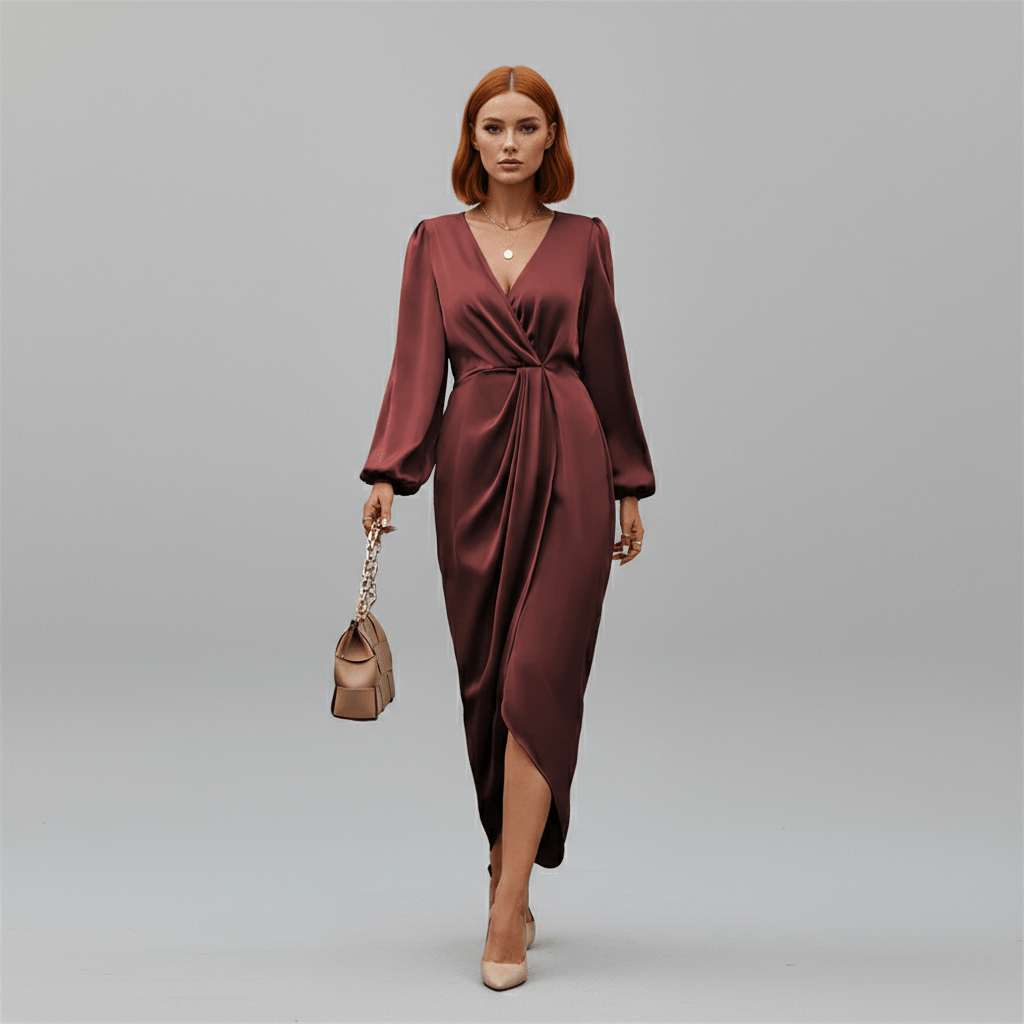 Dana Elegant Wrap Style Midi Dress