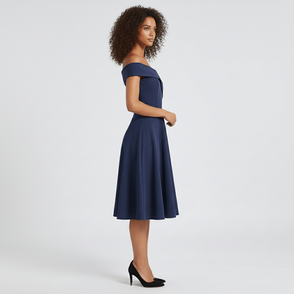 Darrah Off Shoulder Cocktail Dress for Women with Fit and Flare Skirt