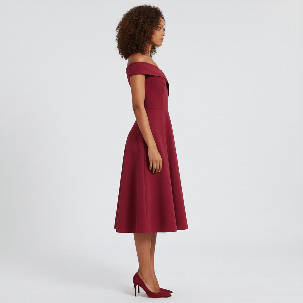 Darrah Off Shoulder Cocktail Dress for Women with Fit and Flare Skirt