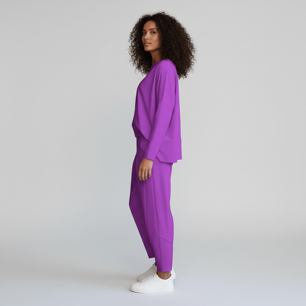 Delphine Two Piece Set Round Neck Top and Relaxed Fit Pants