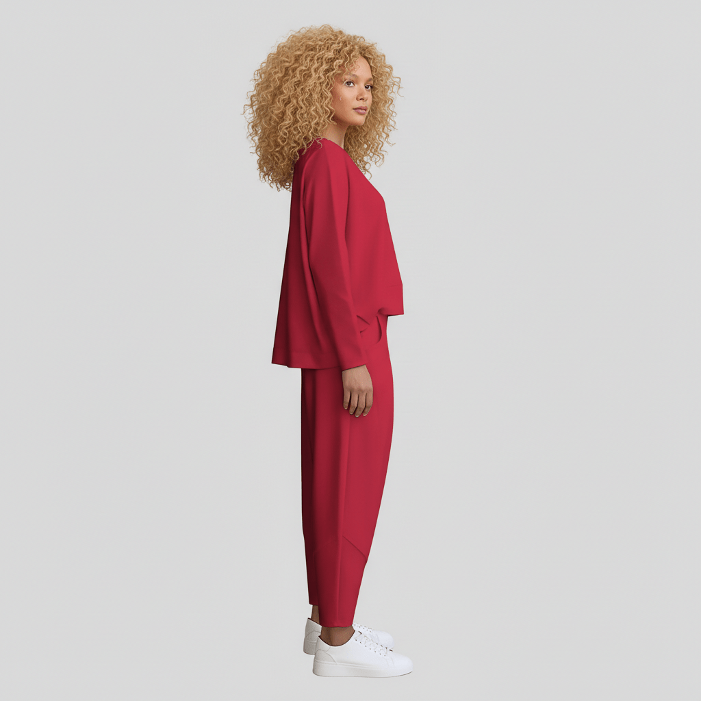Delphine Two Piece Set Round Neck Top and Relaxed Fit Pants