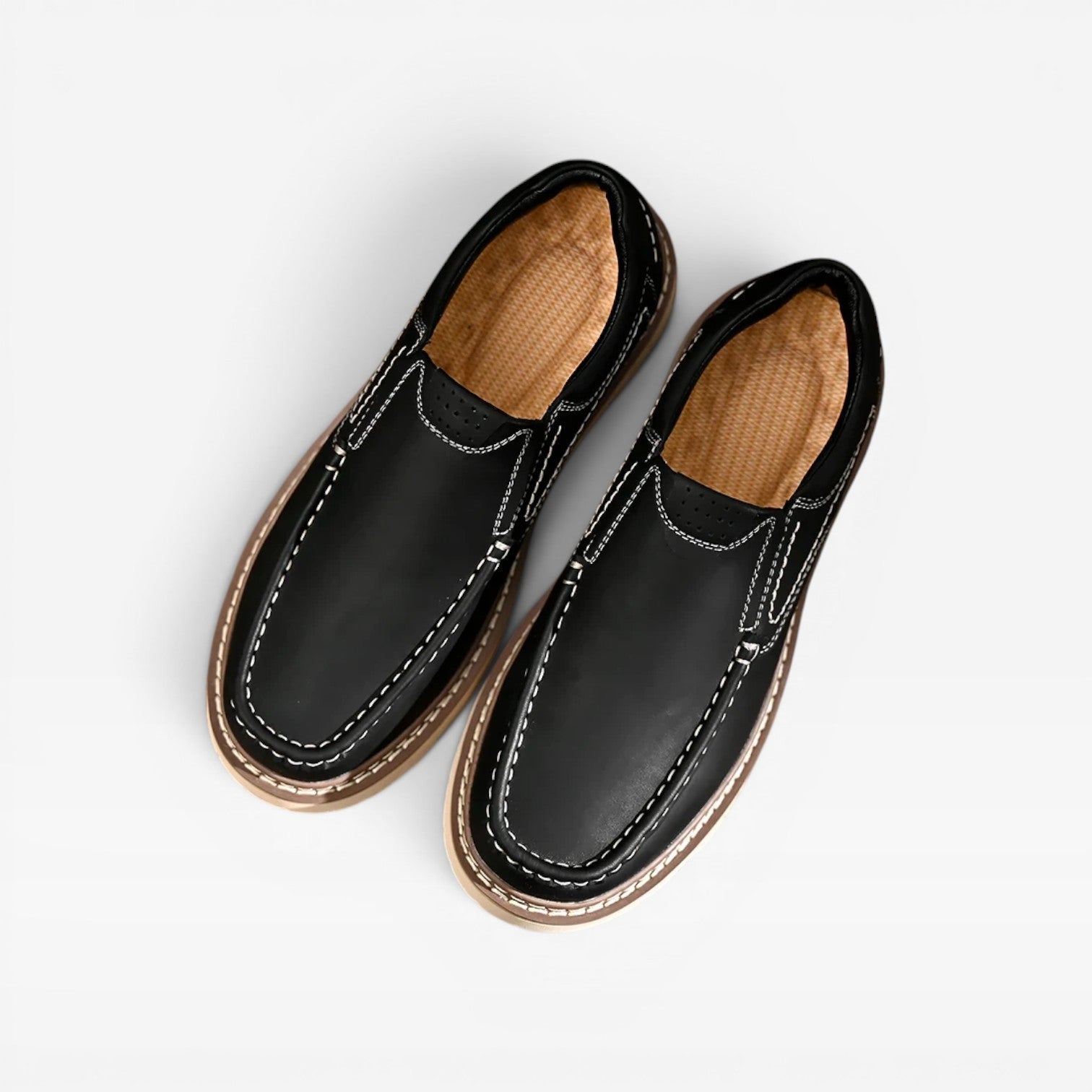 Men's Chunky Sole Leather Slip On Loafers with Contrast Stitching