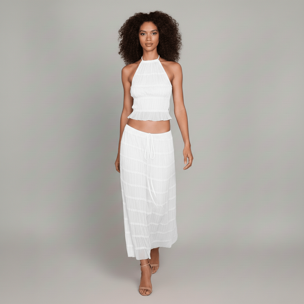 Edeline Halter Neck Two Piece Set with Crop Top and Maxi Skirt
