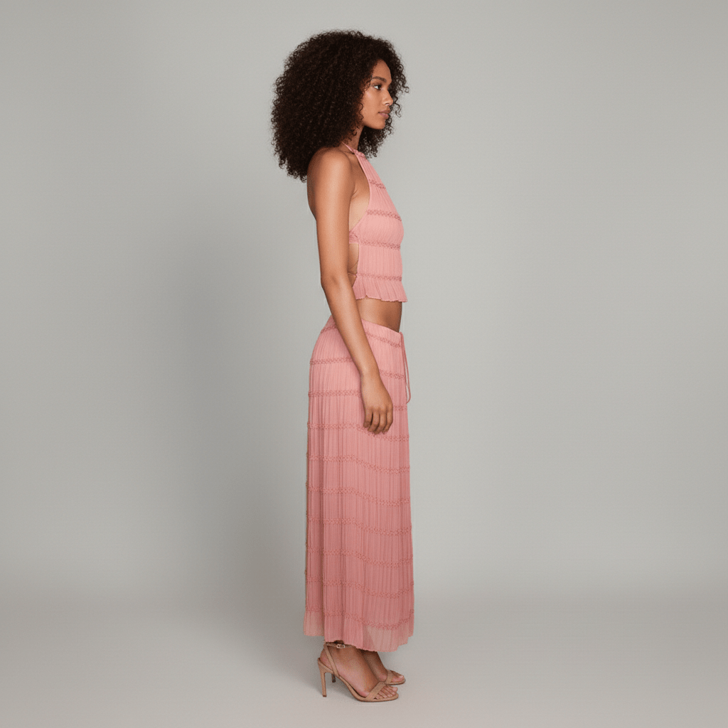 Edeline Halter Neck Two Piece Set with Crop Top and Maxi Skirt