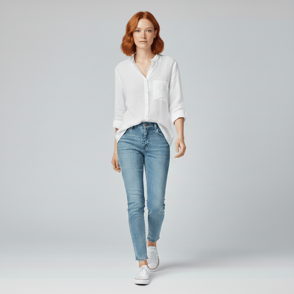 Ellie Button-Up Blouse with Stand Collar and Chest Pocket