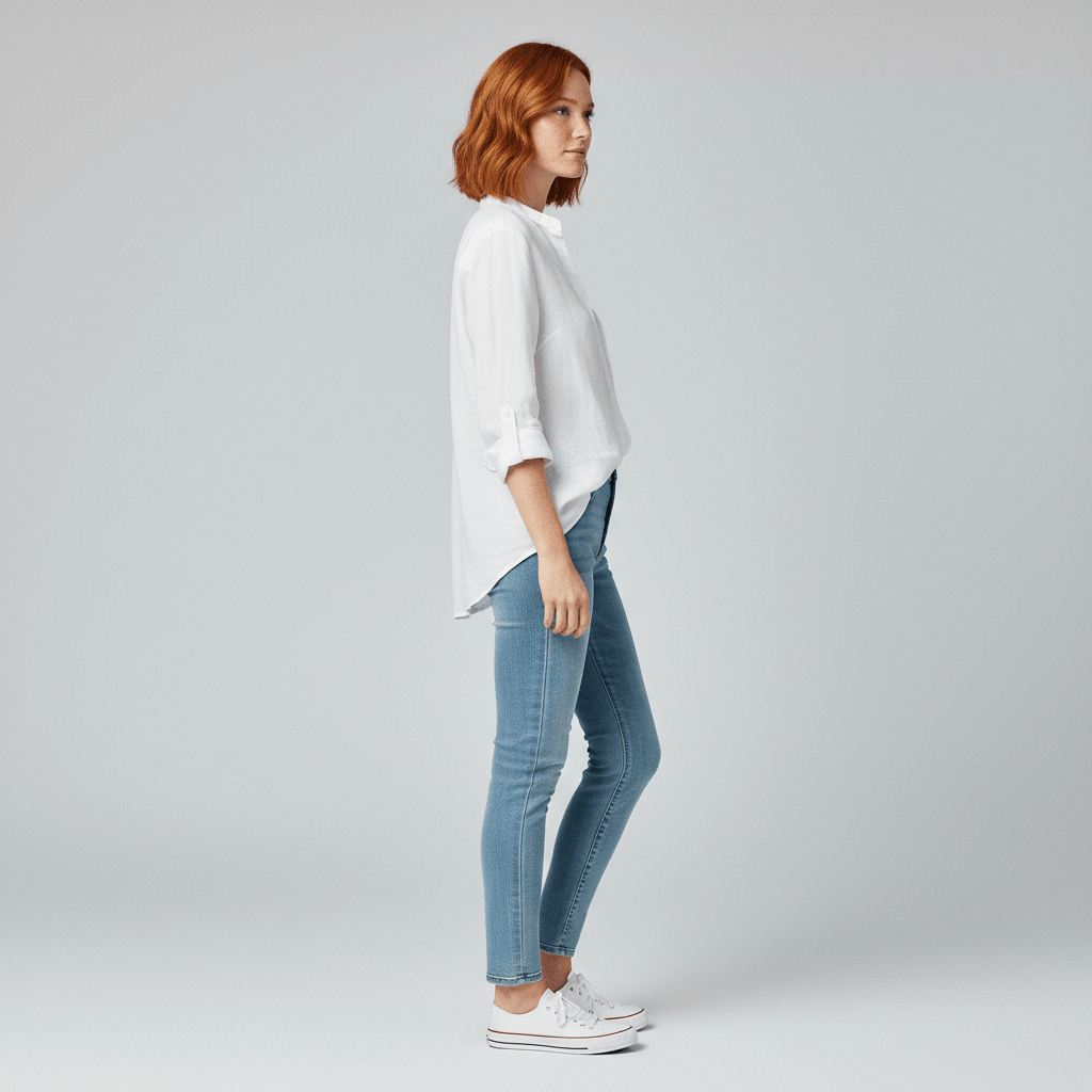 Ellie Button-Up Blouse with Stand Collar and Chest Pocket
