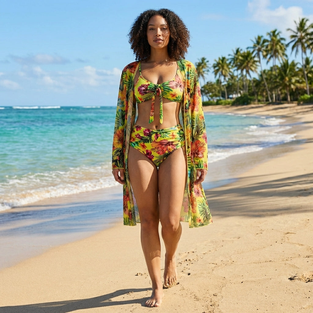 Emmy Floral Bikini Swimsuit Set with Cover-Up