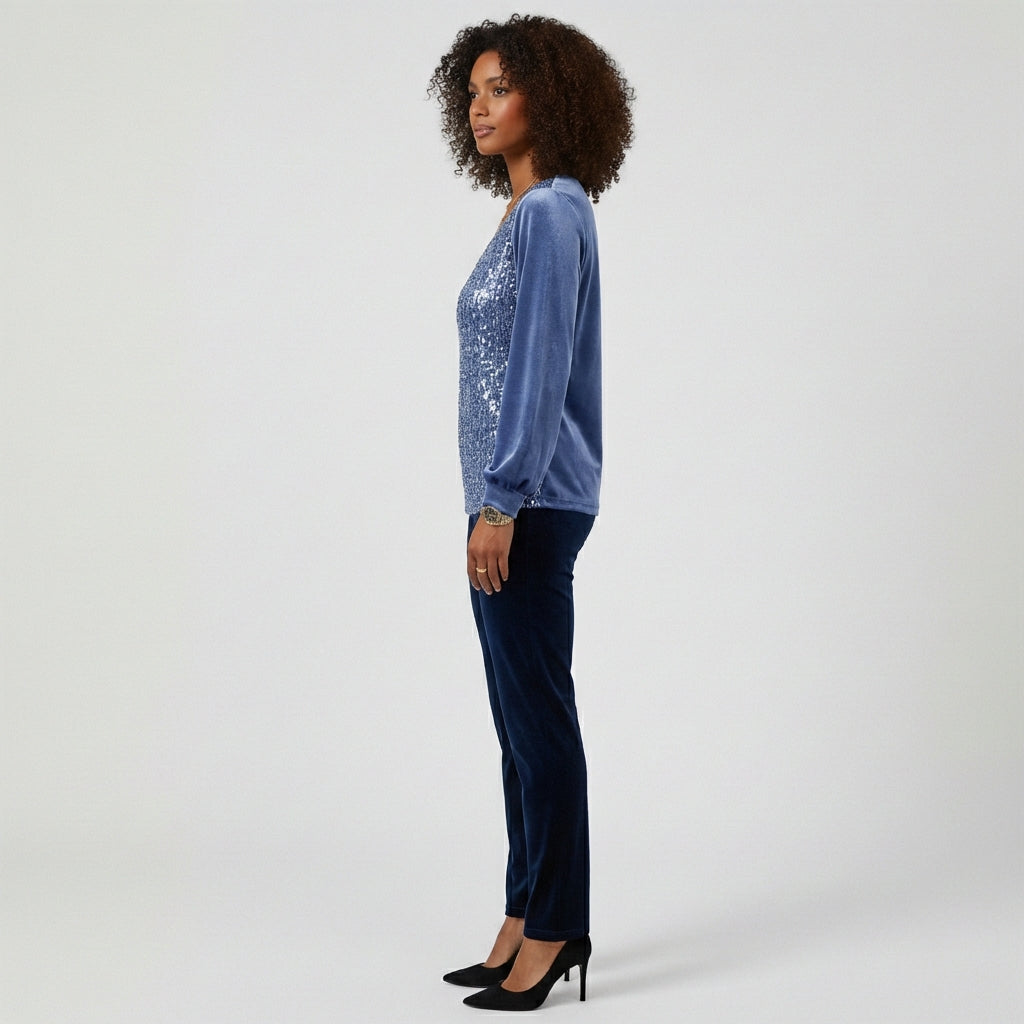 Estelle Glitter V-Neck Long Sleeve Blouse
