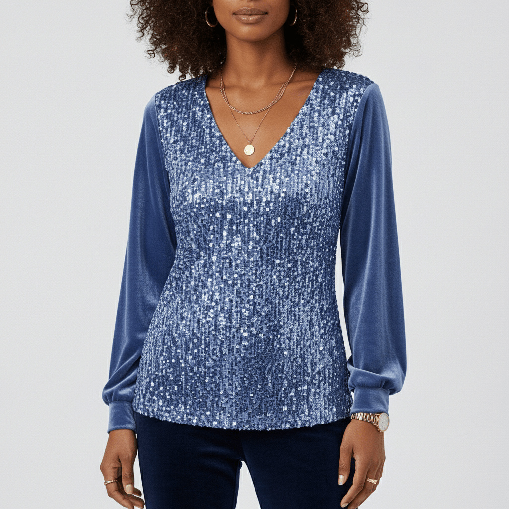 Estelle Glitter V-Neck Long Sleeve Blouse