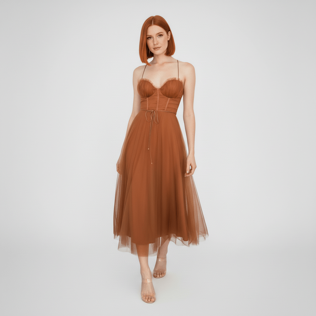 Etta Tulle Corset Midi Wedding Guest Dress
