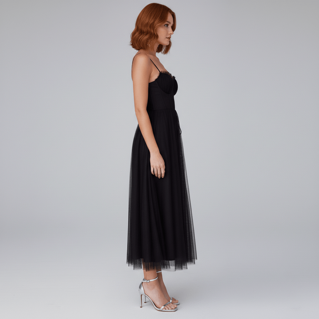 Etta Tulle Corset Midi Wedding Guest Dress