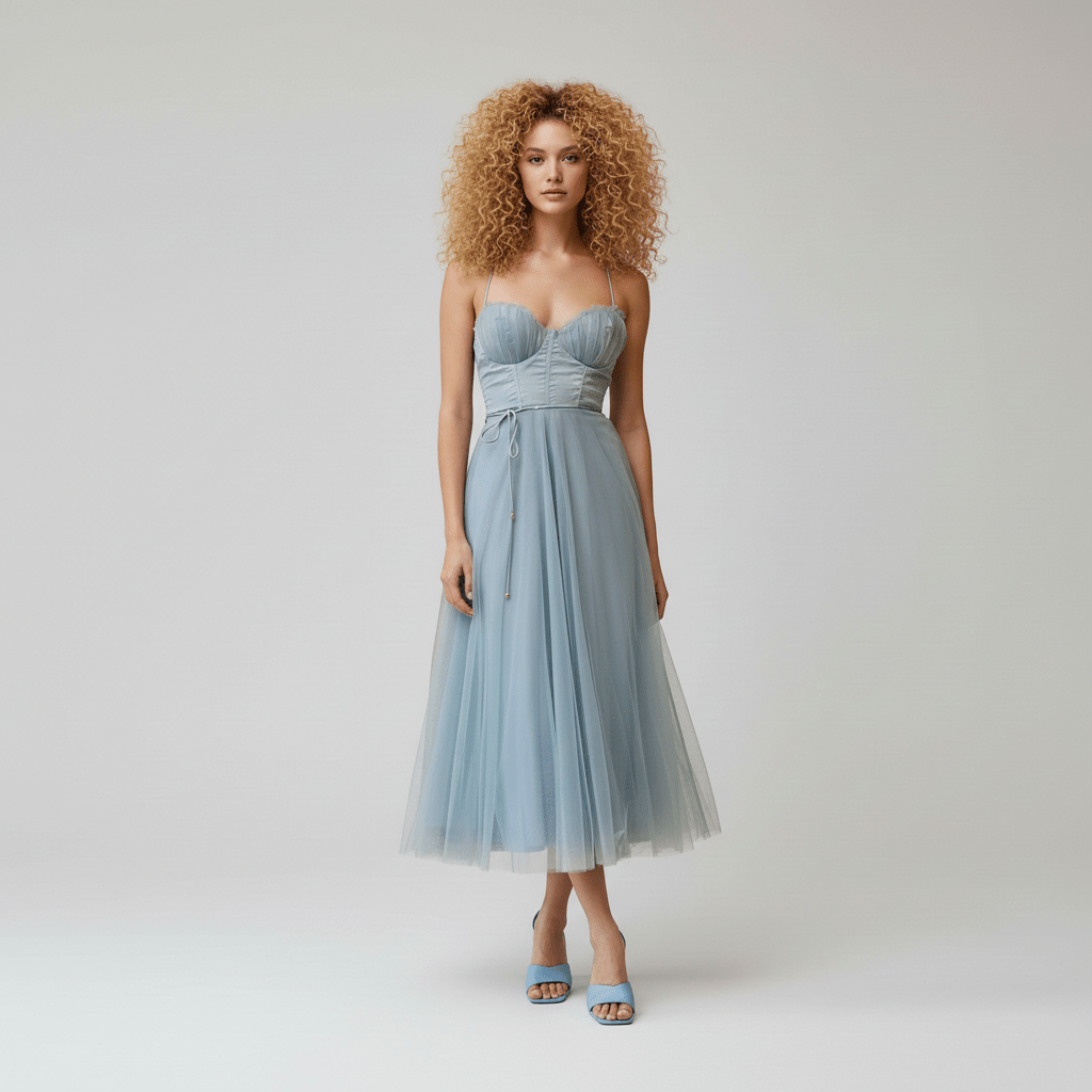 Etta Tulle Corset Midi Wedding Guest Dress