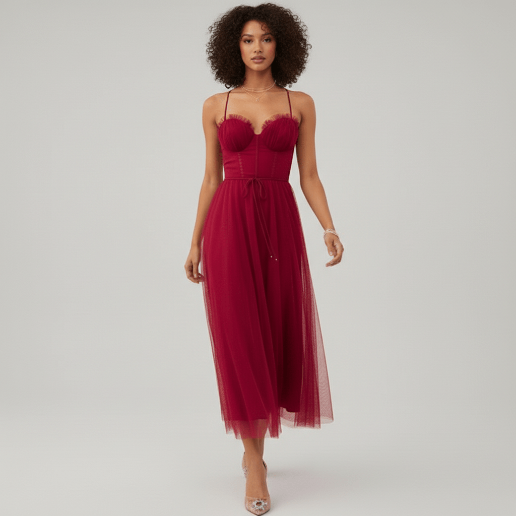 Etta Tulle Corset Midi Wedding Guest Dress
