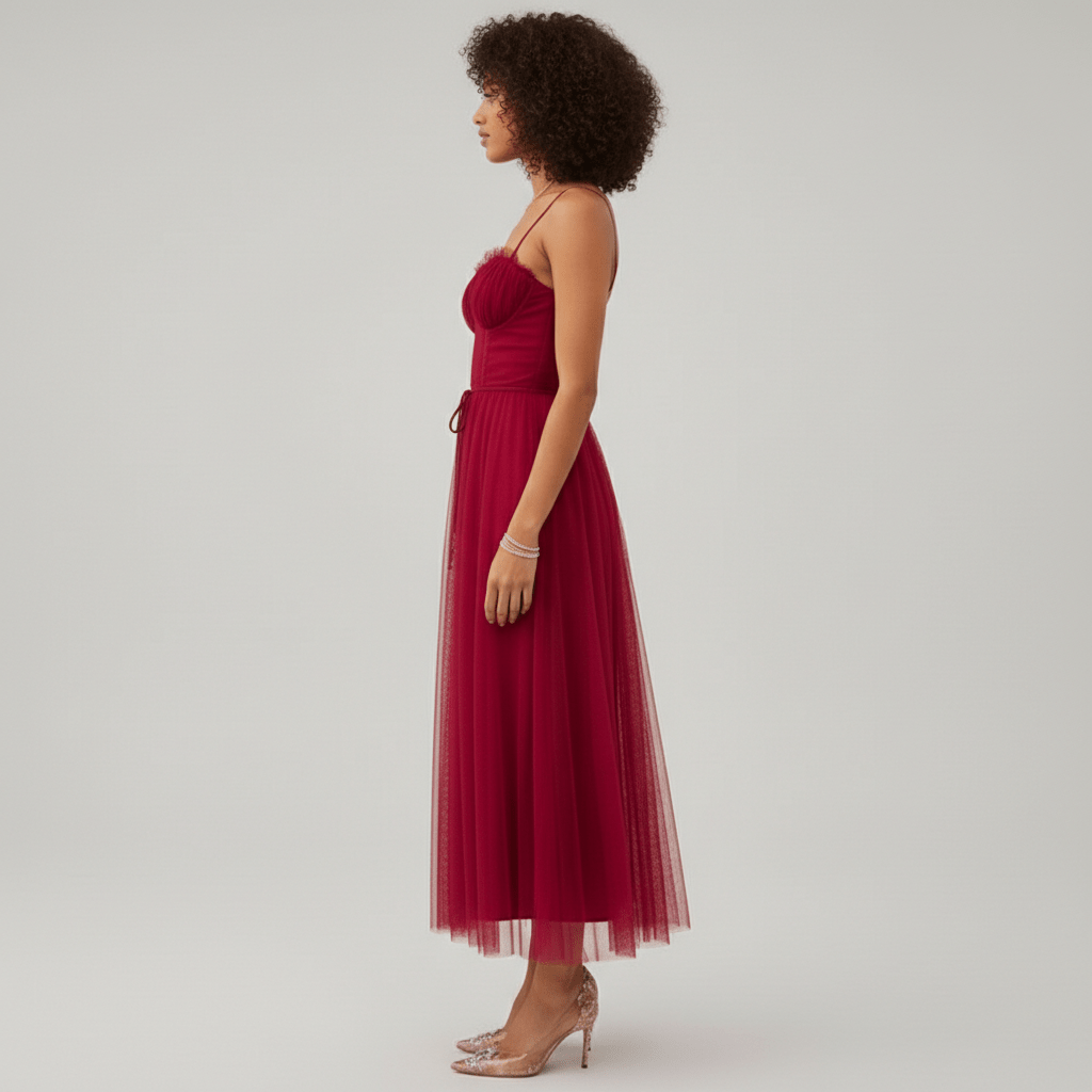 Etta Tulle Corset Midi Wedding Guest Dress