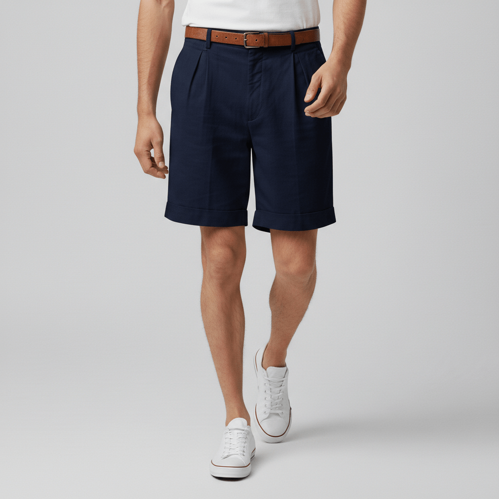 Franklin Pleated Chino Shorts with Side Slip Pockets and Belt Loops