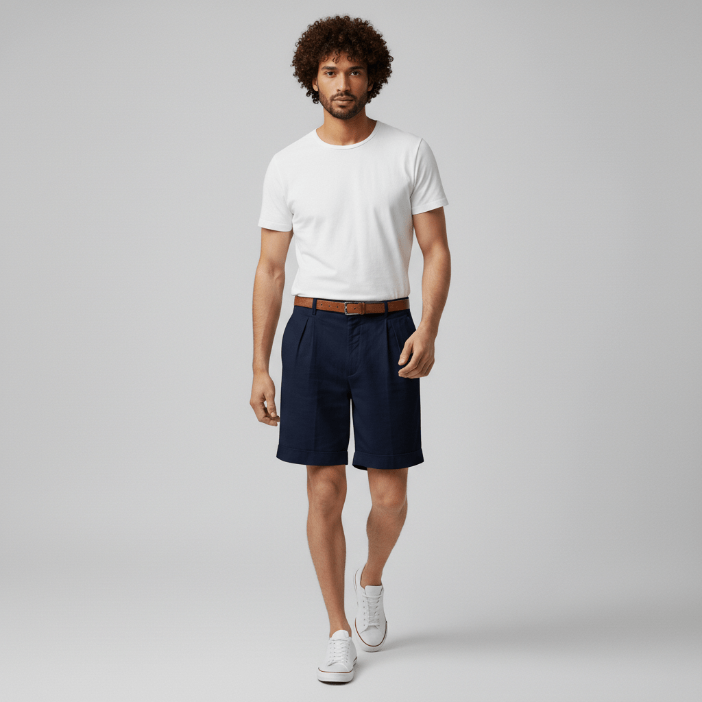 Franklin Pleated Chino Shorts with Side Slip Pockets and Belt Loops