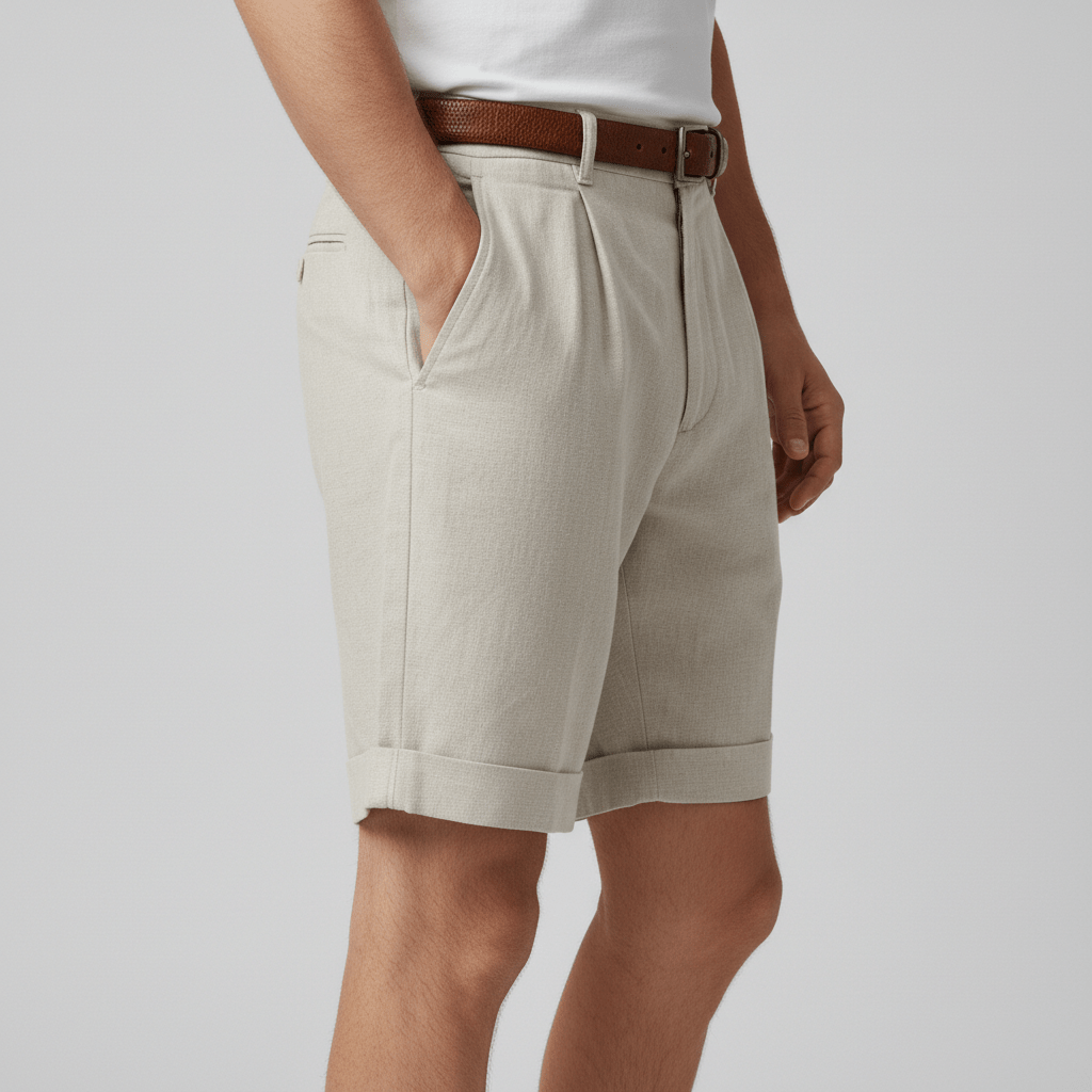 Franklin Pleated Chino Shorts with Side Slip Pockets and Belt Loops