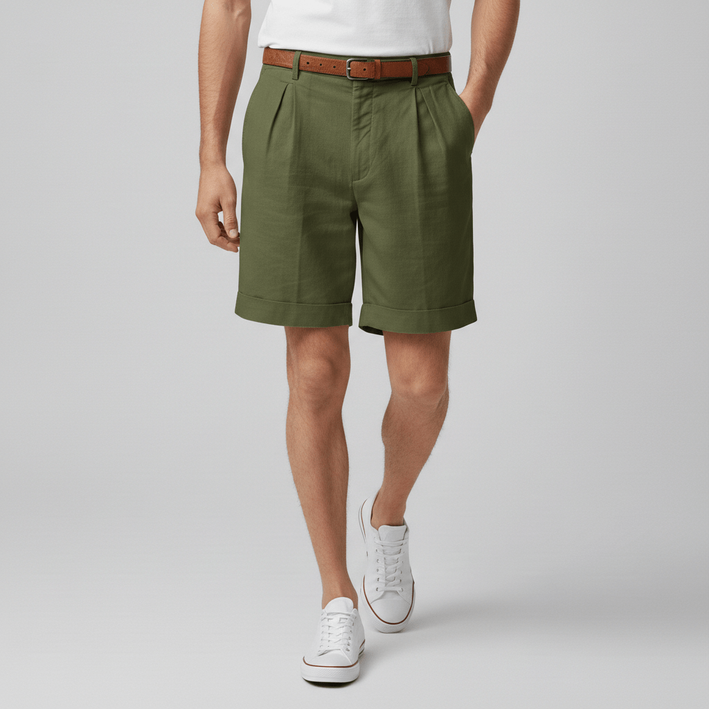 Franklin Pleated Chino Shorts with Side Slip Pockets and Belt Loops