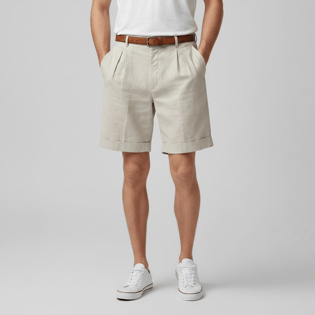 Franklin Pleated Chino Shorts with Side Slip Pockets and Belt Loops