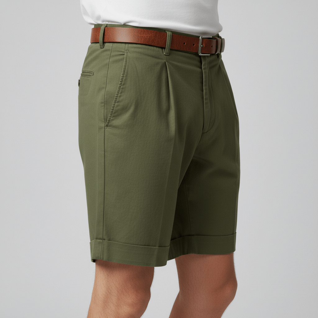 Franklin Pleated Chino Shorts with Side Slip Pockets and Belt Loops