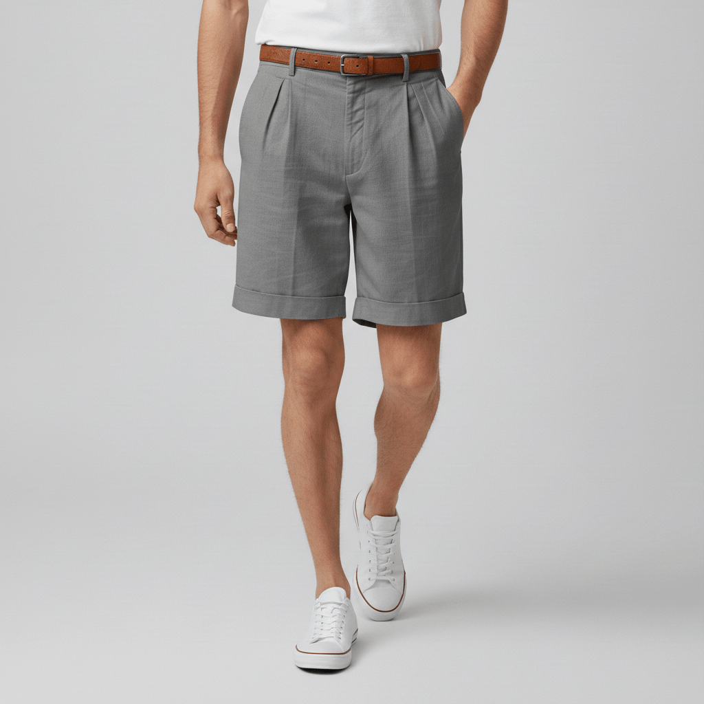 Franklin Pleated Chino Shorts with Side Slip Pockets and Belt Loops