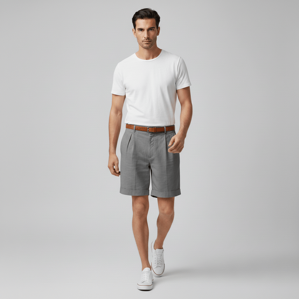 Franklin Pleated Chino Shorts with Side Slip Pockets and Belt Loops