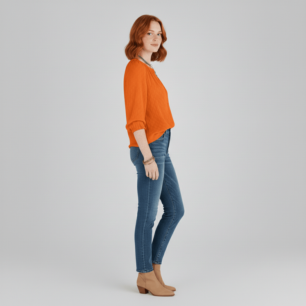 Gabrielle Relaxed Fit Button Blouse with V-Neck