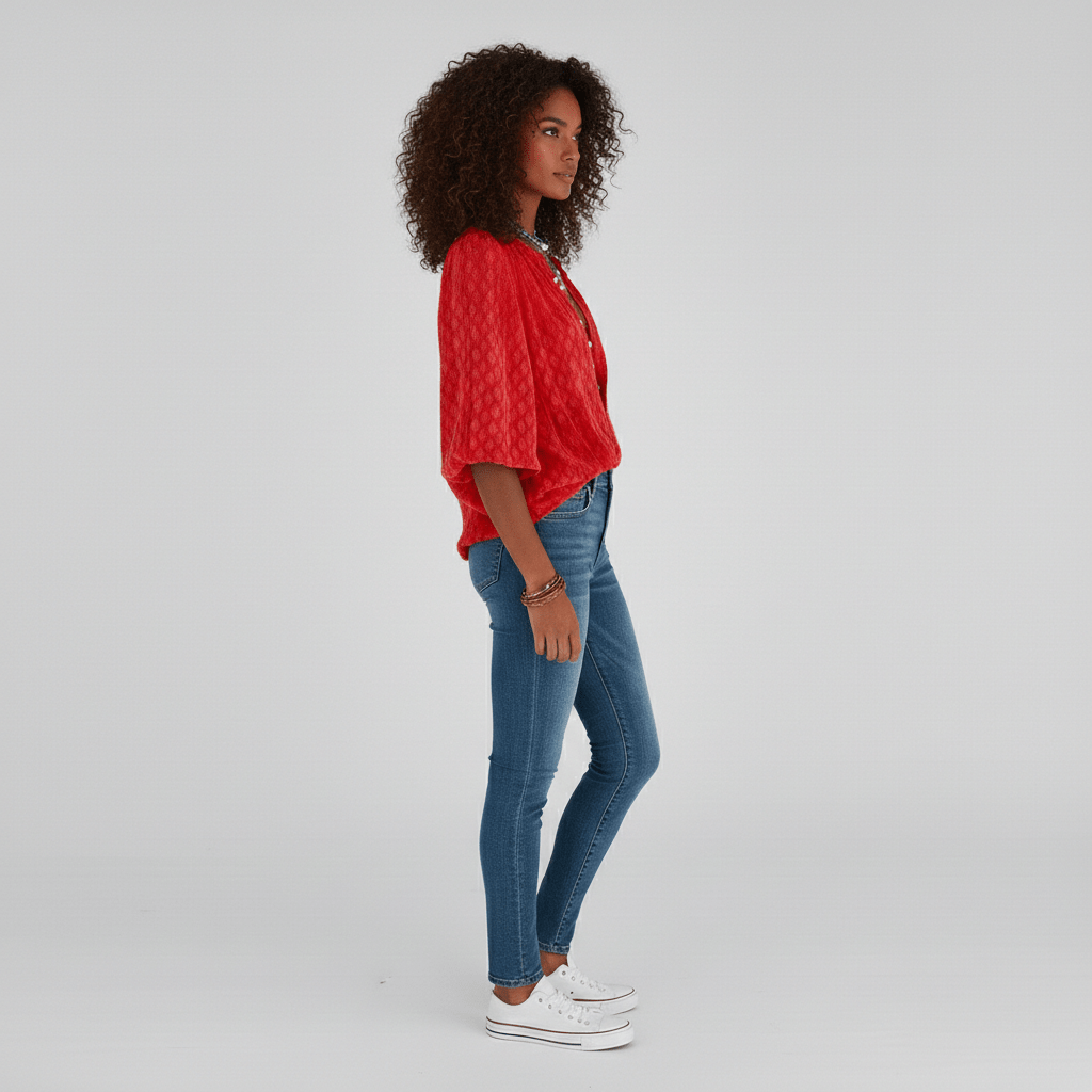 Gabrielle Relaxed Fit Button Blouse with V-Neck