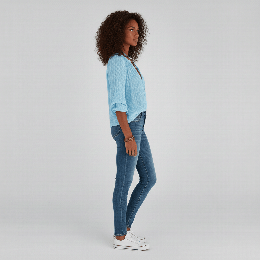 Gabrielle Relaxed Fit Button Blouse with V-Neck
