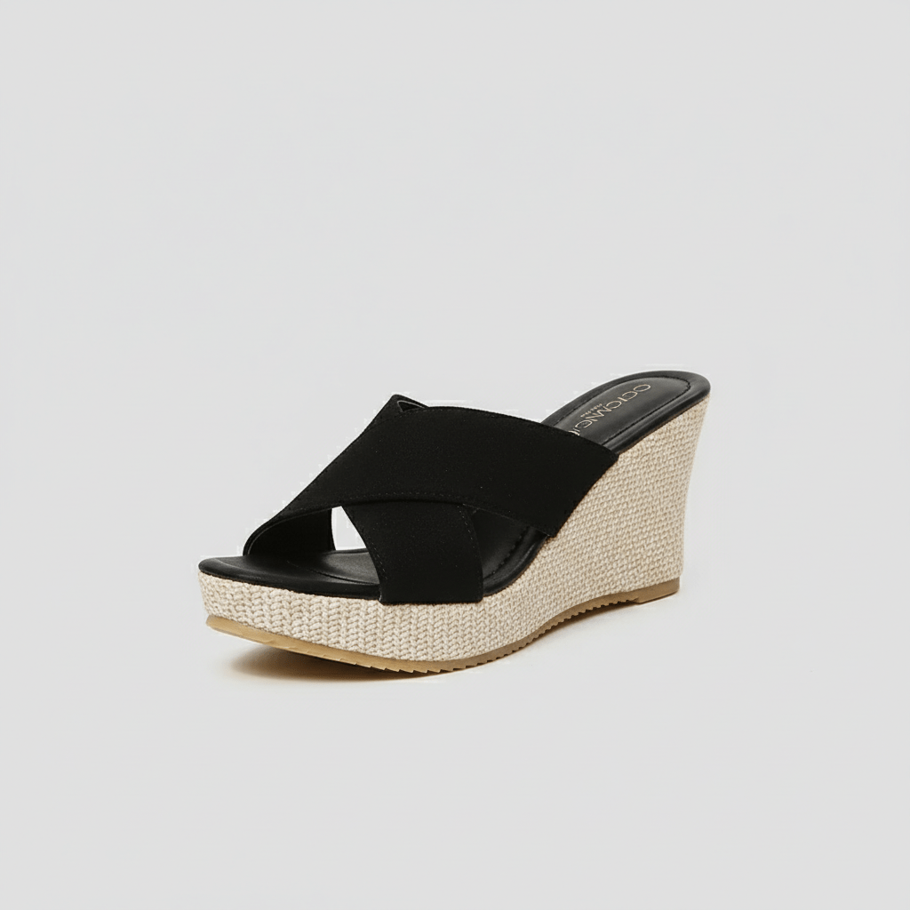 Gaia Platform Wedge Sandals with Cross Straps