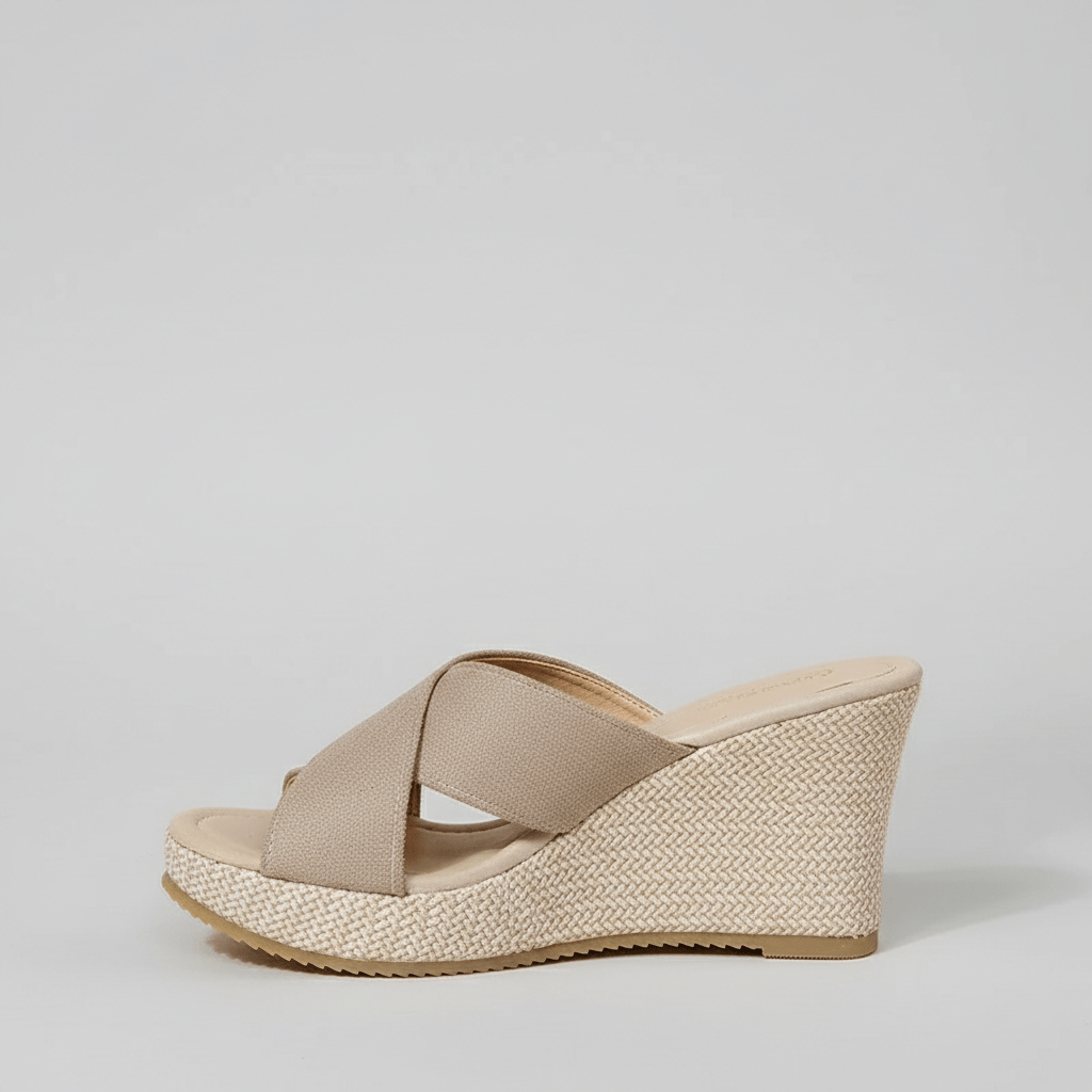 Gaia Platform Wedge Sandals with Cross Straps
