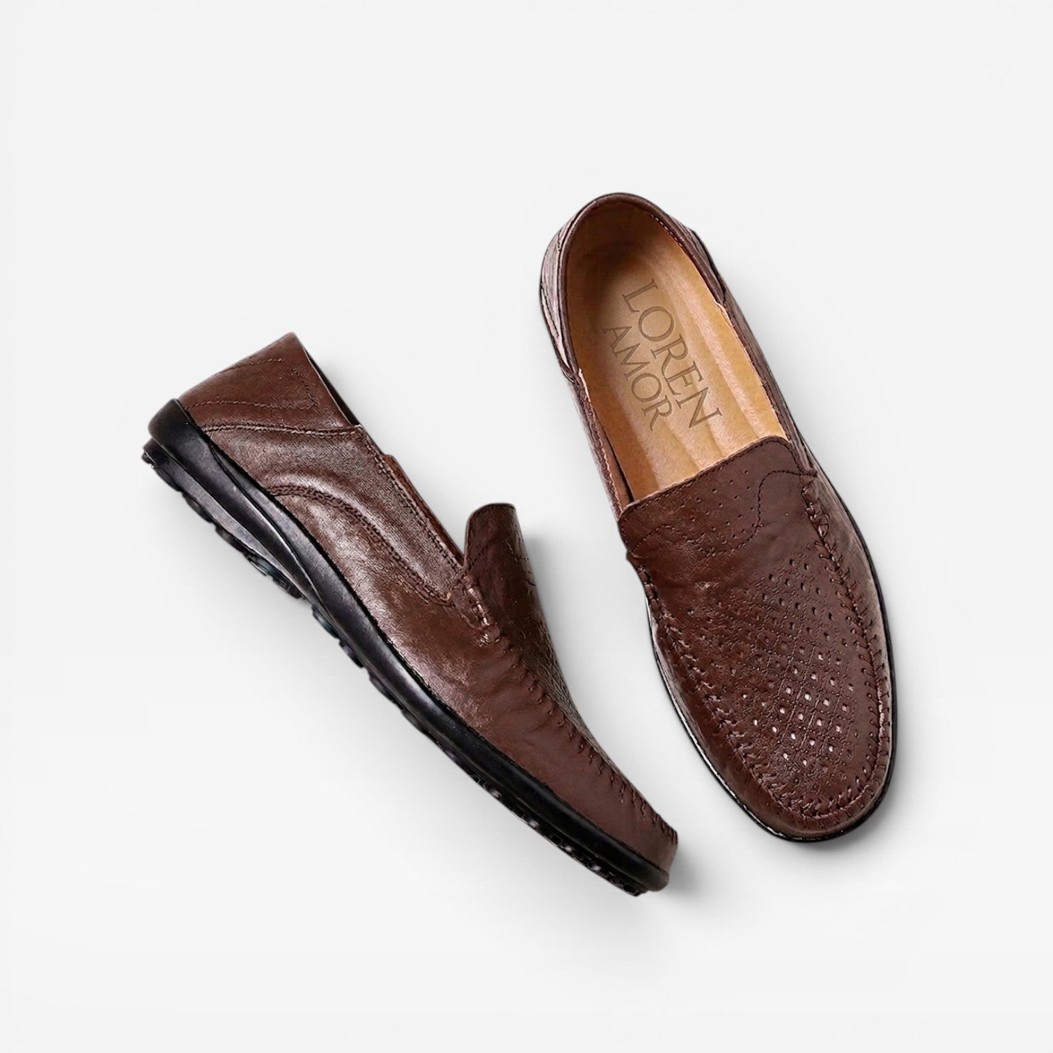 Loren Amor Men's Perforated Genuine Leather Slip On Driving Loafers