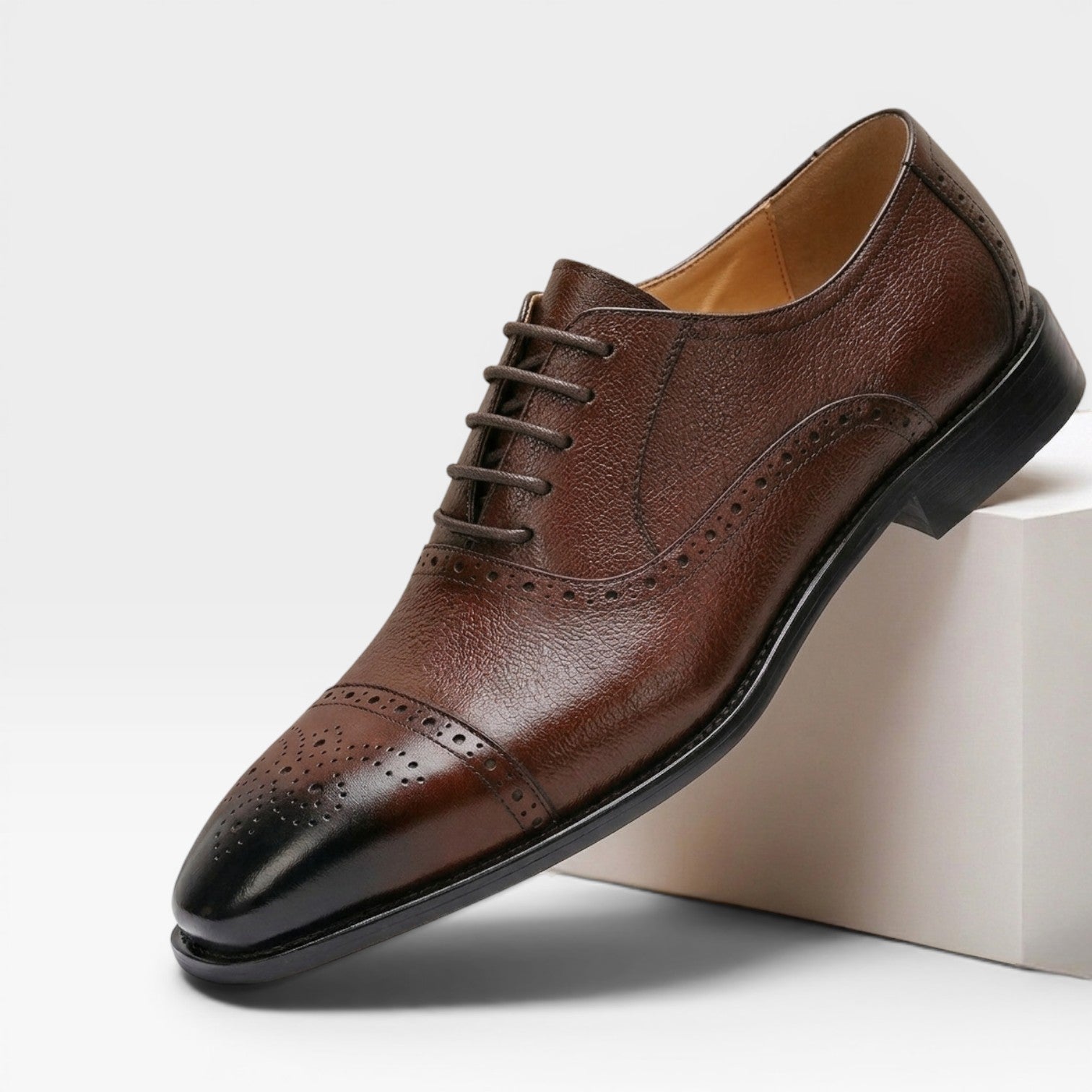 Men's Genuine Leather Cap Toe Brogue Oxford Shoes