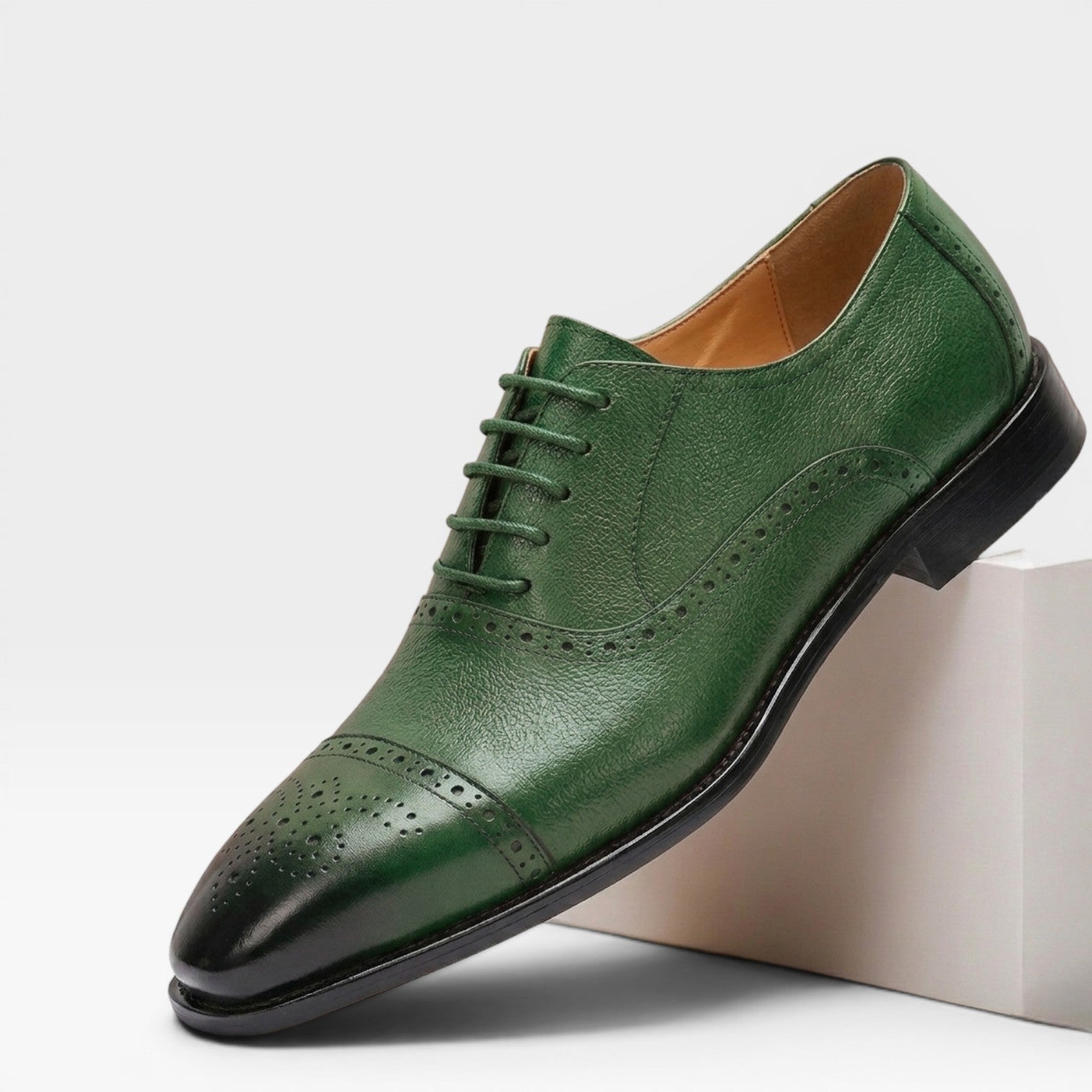 Men's Genuine Leather Cap Toe Brogue Oxford Shoes