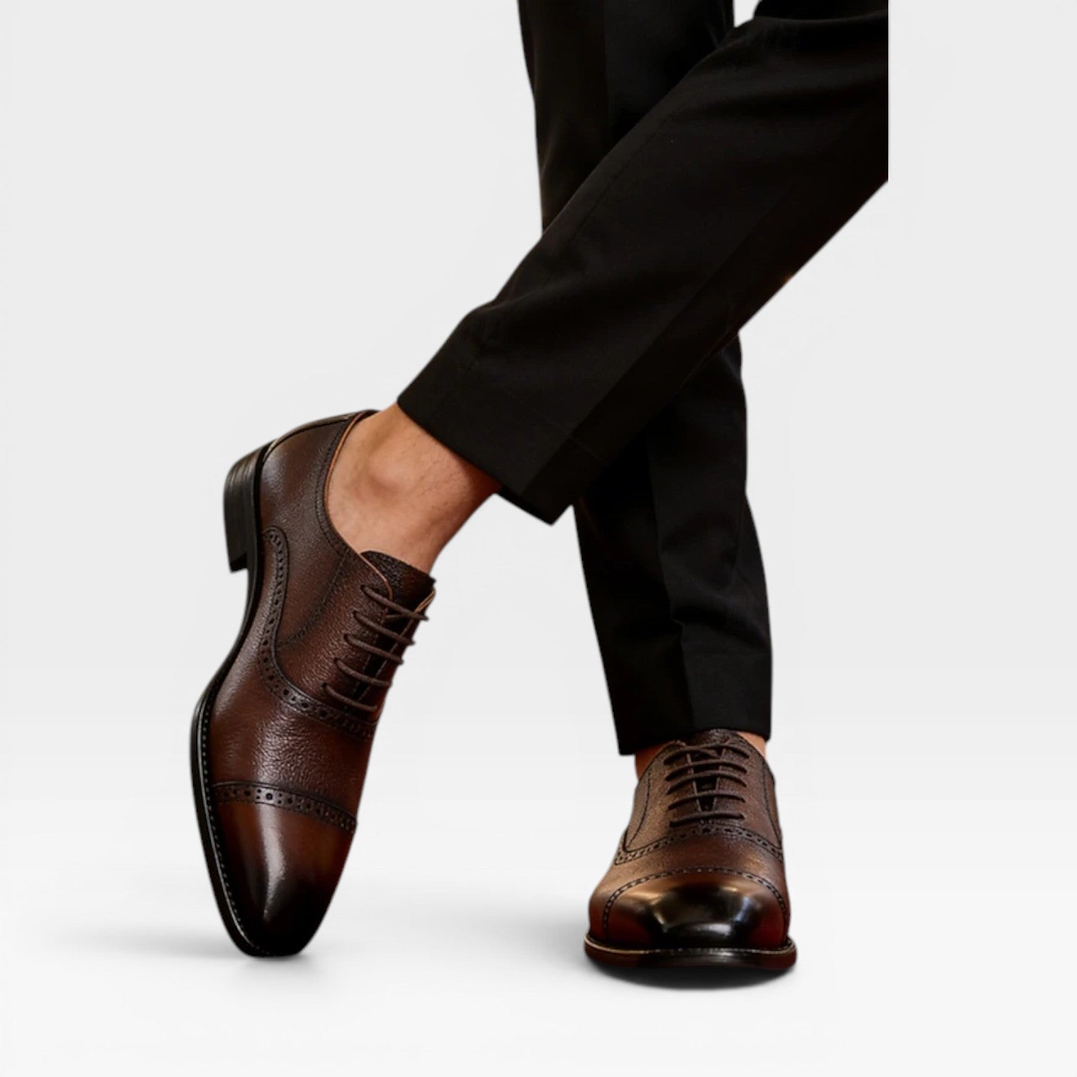 Men's Genuine Leather Cap Toe Brogue Oxford Shoes