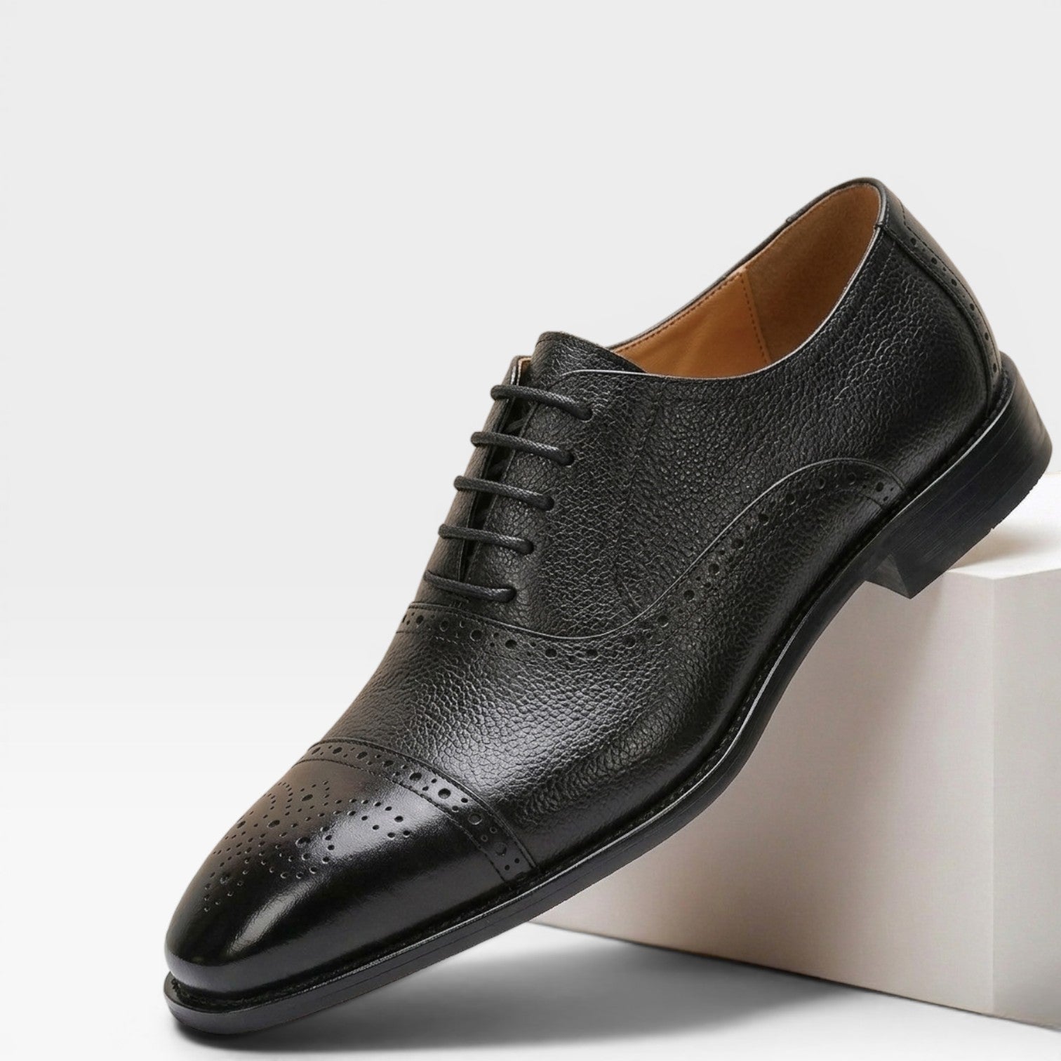 Men's Genuine Leather Cap Toe Brogue Oxford Shoes